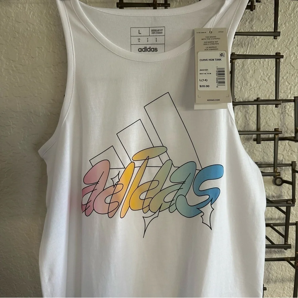 Adidas Big Girls Sleeveless Curved-Hem Cotton Logo Tank Top L